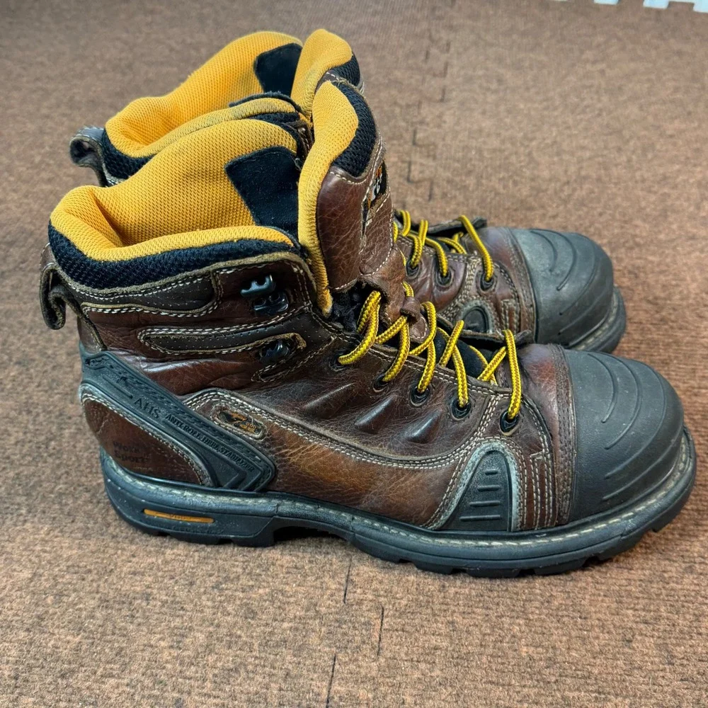Work n Sport Mens Leather Work Boots Brown Safety Toe EH Rated 11.5 M 9246